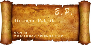 Biringer Patrik névjegykártya